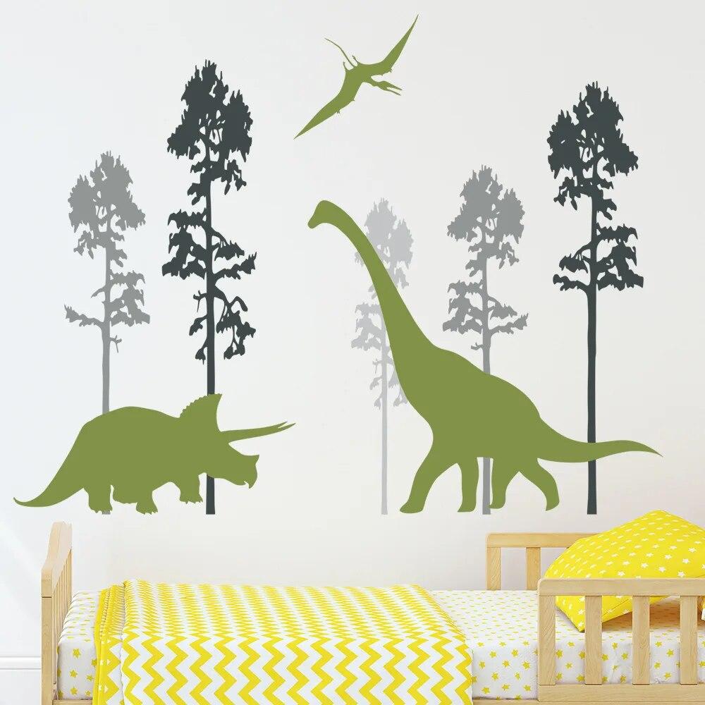Forest Dinosaur PVC Wall Stickers Cartoon Kid Wall Decals Removable Decals Wallpapers for Children Bedroom Nursery Home Decor