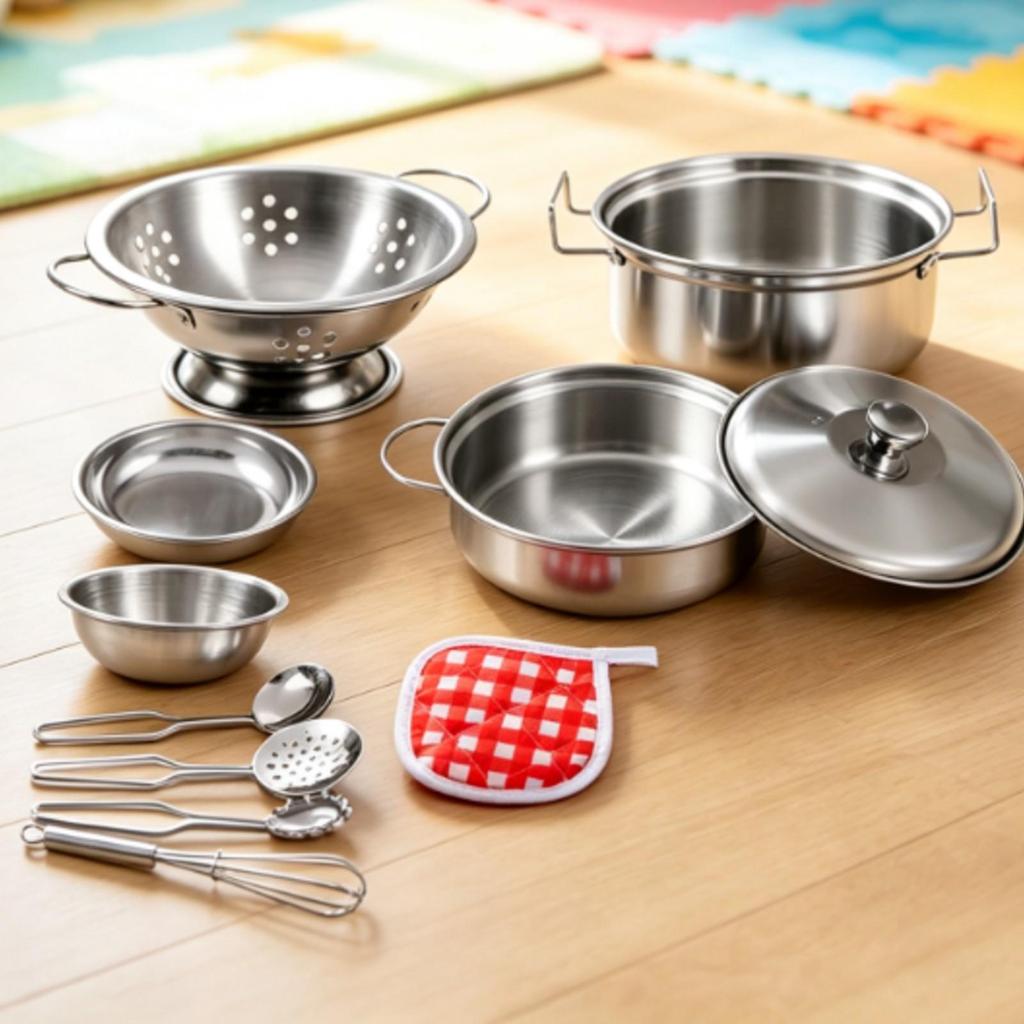 11 Pieces Toy Cookware Set with Storage Pouch Realistic for Daycare, Preschool