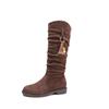 Vintage suede pleated tall boots women's autumn large size fringed British style sleeve stacking boots