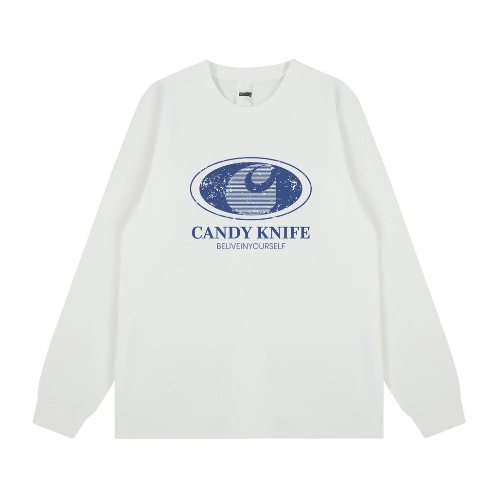 Trendy Retro Logo Print Unisex Cuffed Long Sleeve T-shirt – 24 Years Hong Kong Style