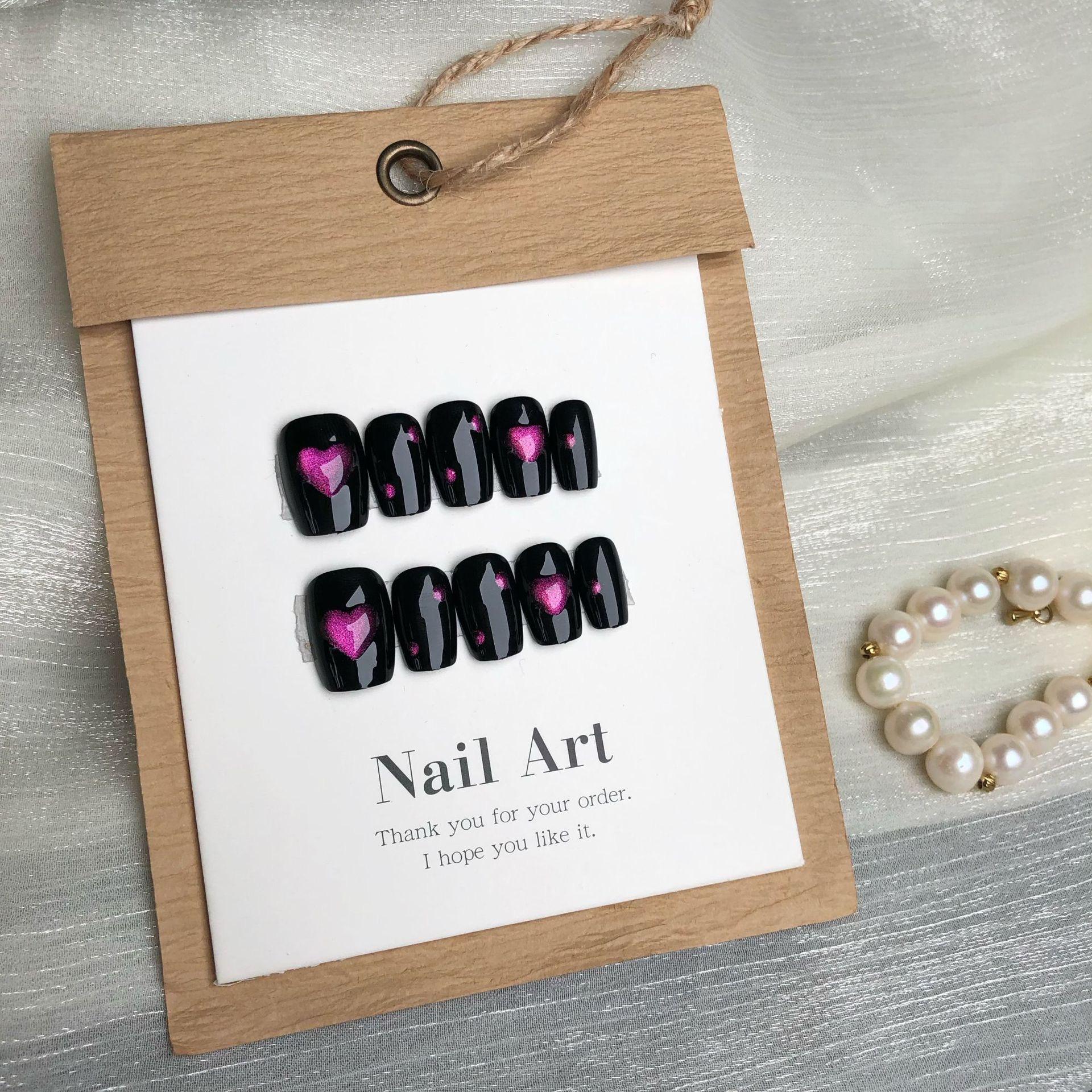 

Iridescent Pink Cat Eye 3D Heart Press-On Nails - Y2K Cool & Spicy Style, Set of 30.