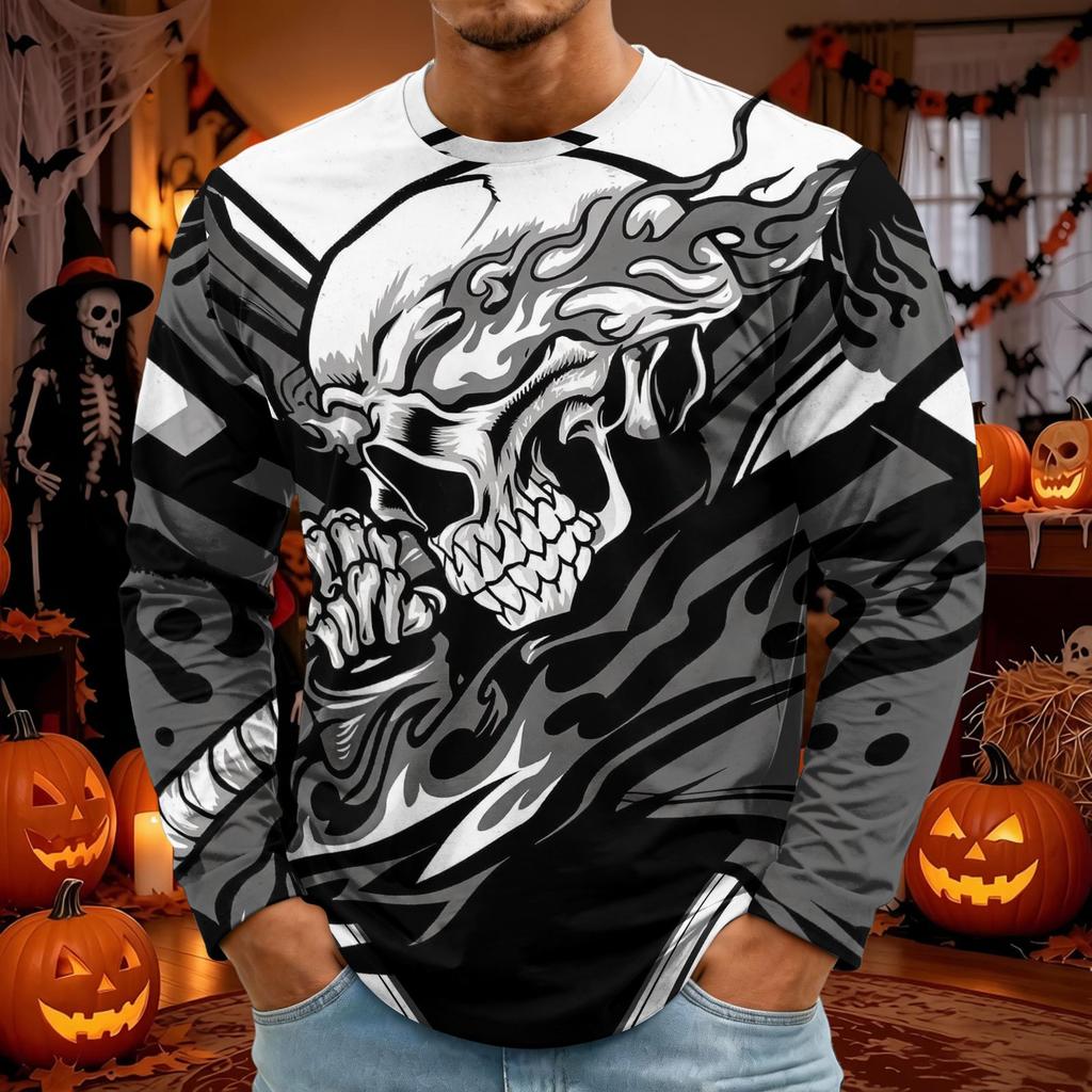 Men's Halloween Long Sleeve T-Shirt Neck Loose Fit Casual Versatile Top
