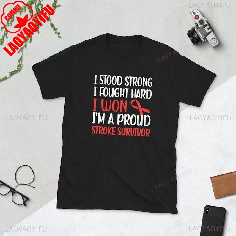 new style Stroke Awareness Month Red Ribbon Warrior letters printed Tshirt tops Adult Unisex Allmatch shirt shor TShirt