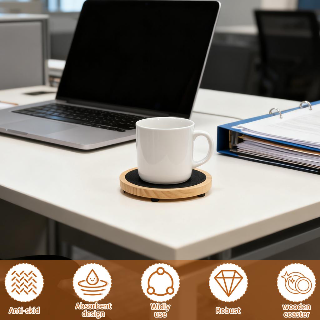 5Pcs Wooden Coaster Round Square Beech Blank Wood Cup Mat With Absorbent Felt Durable Heat Resistant Tea Coffee Cup Pad Placemat