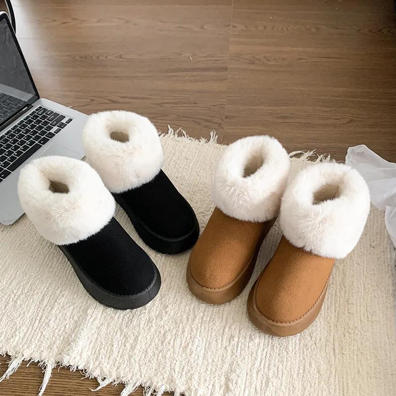 Fashion 2024 Winter New Women's Outdoor Warm Snow Boots Plush Round Head Non slip Hairy Hairy Haired Cotton Boots