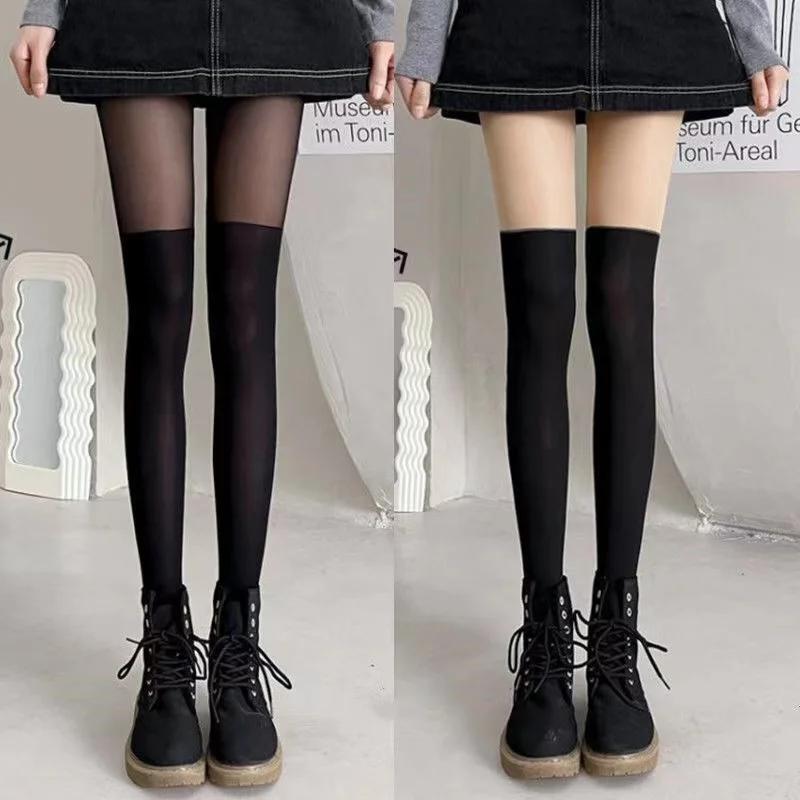 Women's Stockings Pantyhose Patchwork Sheer Thigh High Stockings Tights Women Female Hosidery Over Knee Stripe Pantyhose