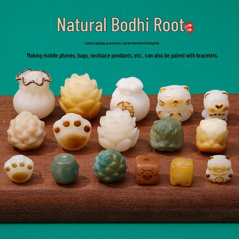 Handmade Exquisite Lotus Lion Root Carving Bracelet Kit with Lucky Charm Bag