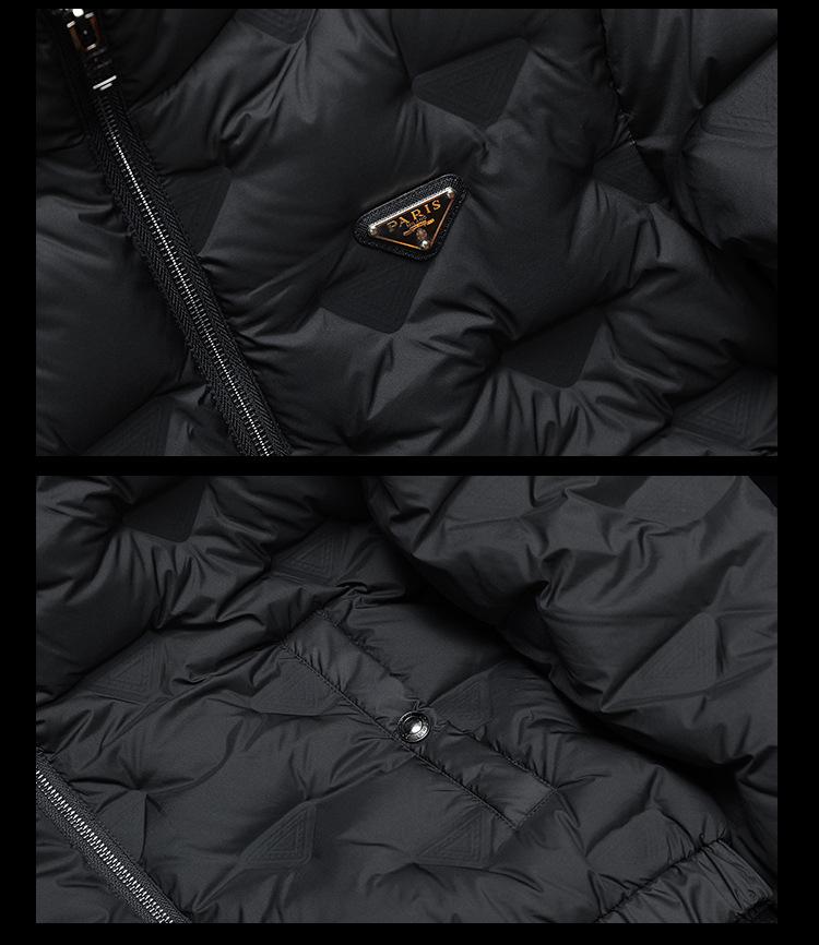 2025 European Style Men's Trendy Dark Floral Stand Collar Down Jacket