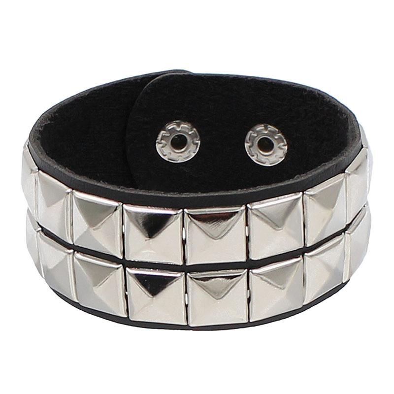 New Unique 3 Row Cuspidal Spikes Rivet Stud Wide Cuff Leather Punk Gothic Rock Unisex Bangle Bracelet Men Jewelry
