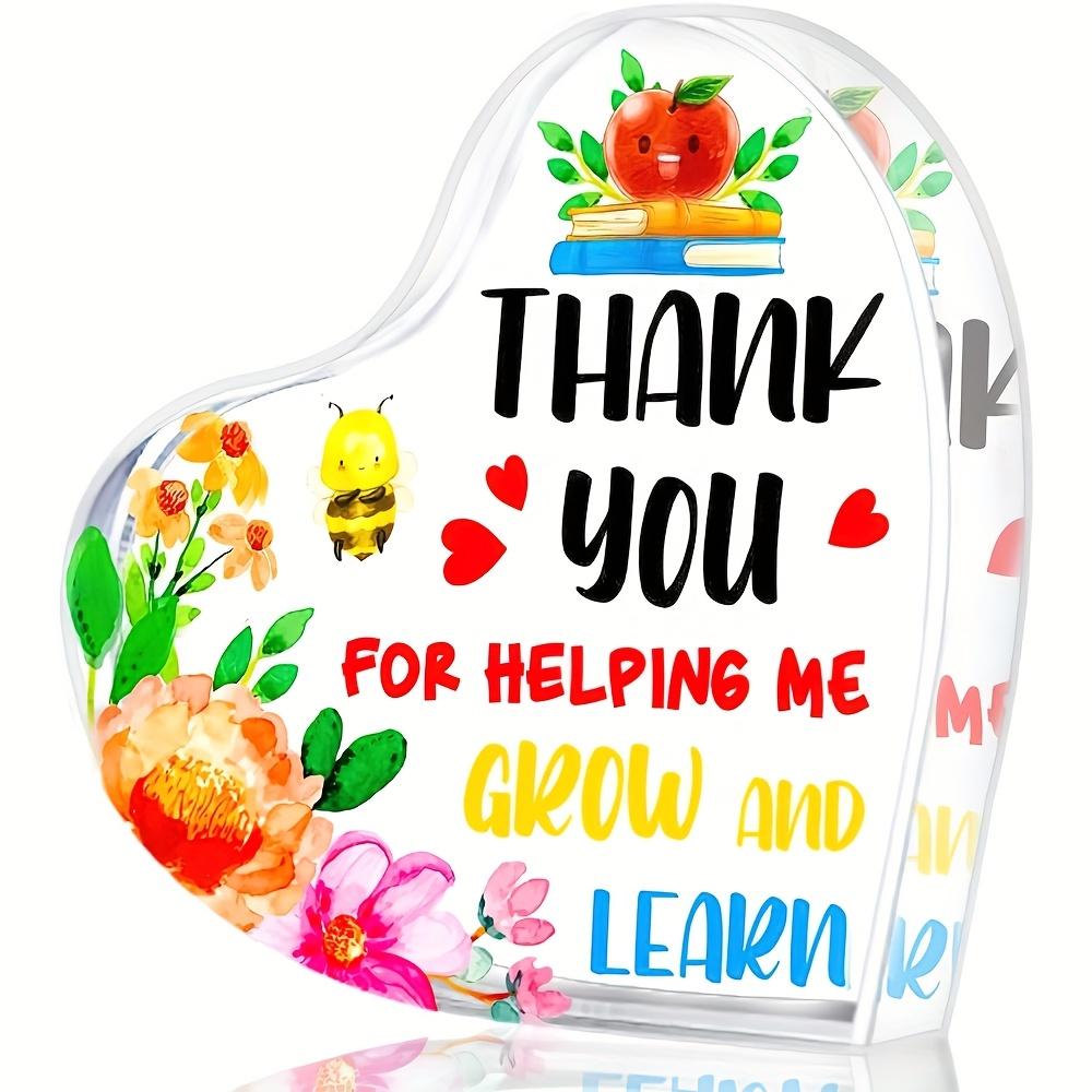 

Teacher Appreciation Gift - Elegant Acrylic Keepsake with Thank You for Helping Me Grow and Learn Message, Floral & Design, Perfect for Graduations 10*10cm