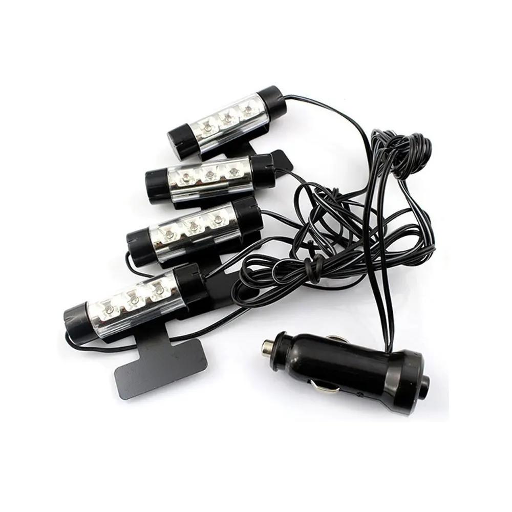 1Set Car Interior 4x3 LED 12V 4W Lighting Decorative 4in1 Blue Inside Atmosphere Light  Car Charge Foot Lighting Car Lights