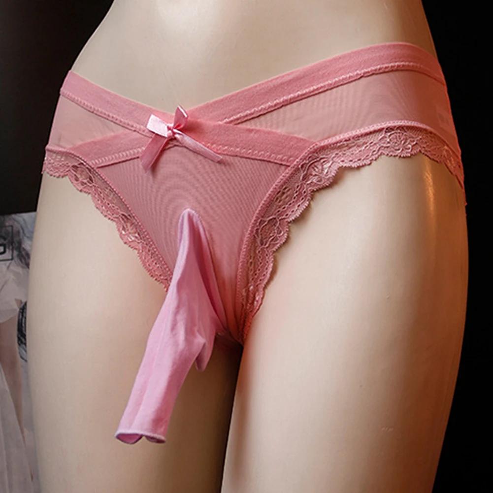 Mens Penis Pouch Closed Open Crotch Panties Sissy Lingerie Sexy Full Lace Briefs Sheer Bowknot Underwear Gays Erotic Knickers