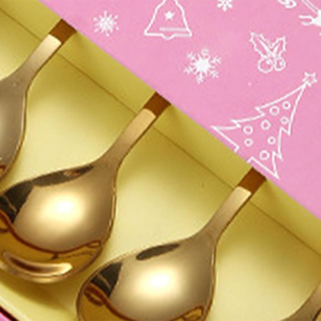 6 Christmas Spoons Collection, Stainless Steel Dessert Cutlery, Reusable Kitchen Set for Festivities