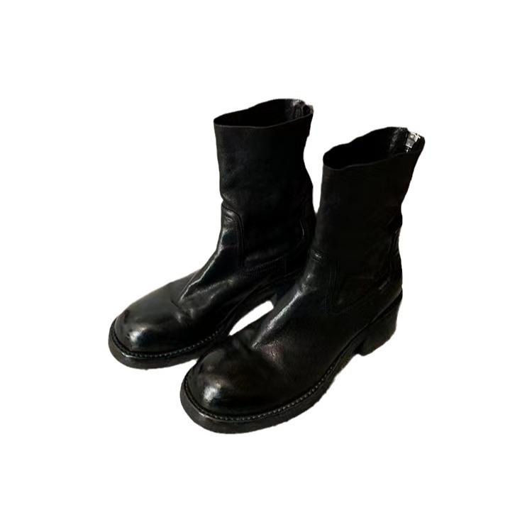 Cowhide Grape Mom Same Leather Platform Short Boots Women's High Heel Boots Autumn and Winter Retro Martin Boots Thick Heel Skinny Boots