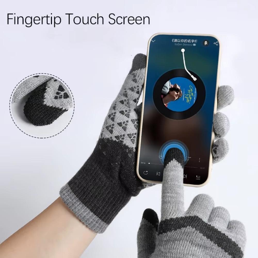 Fleece Knit Gloves Touchscreen Wool Gloves Windproof Full Finger Mittens