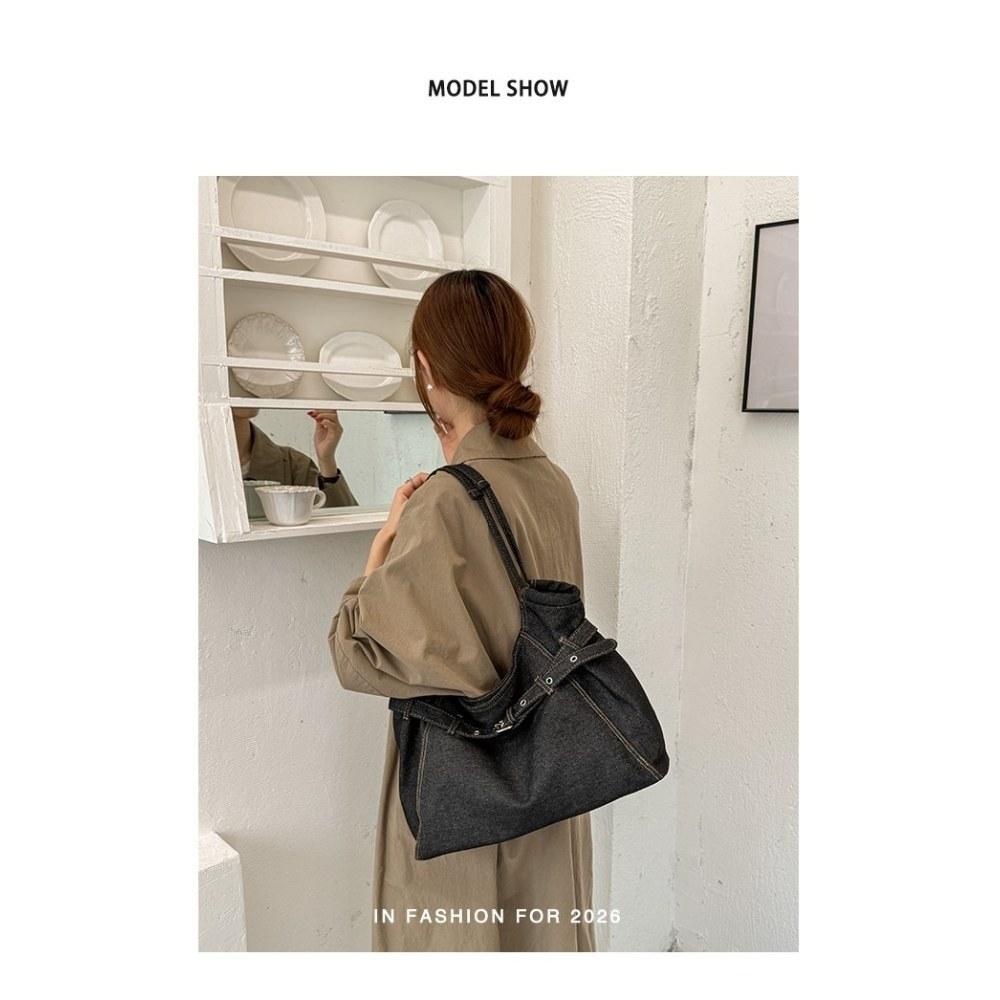 Women Vintage Pleated DenimTote Bag for Daily Commute