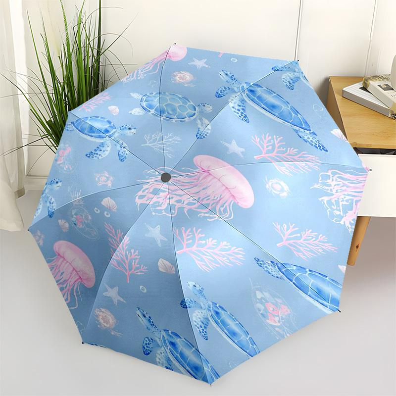 1PC Sea turtles Jellyfish Umbrella-8-Rib Reinforced Portable Folding Travel Suitable for All Seasons Outdoor Daily -Z0454