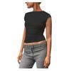 Women's Sexy Open Back Short Sleeve Slim Round Neck Casual Open Navel T-shirt