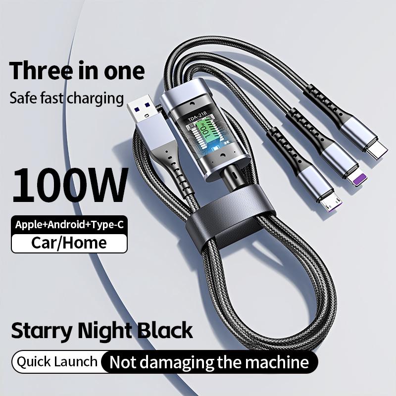 3 In 1 100w Transparent Fast Charging Cable Type C Usb Micro For Iphone Samsung Huawei Xiaomi Pilot Lamp Charger Usb C