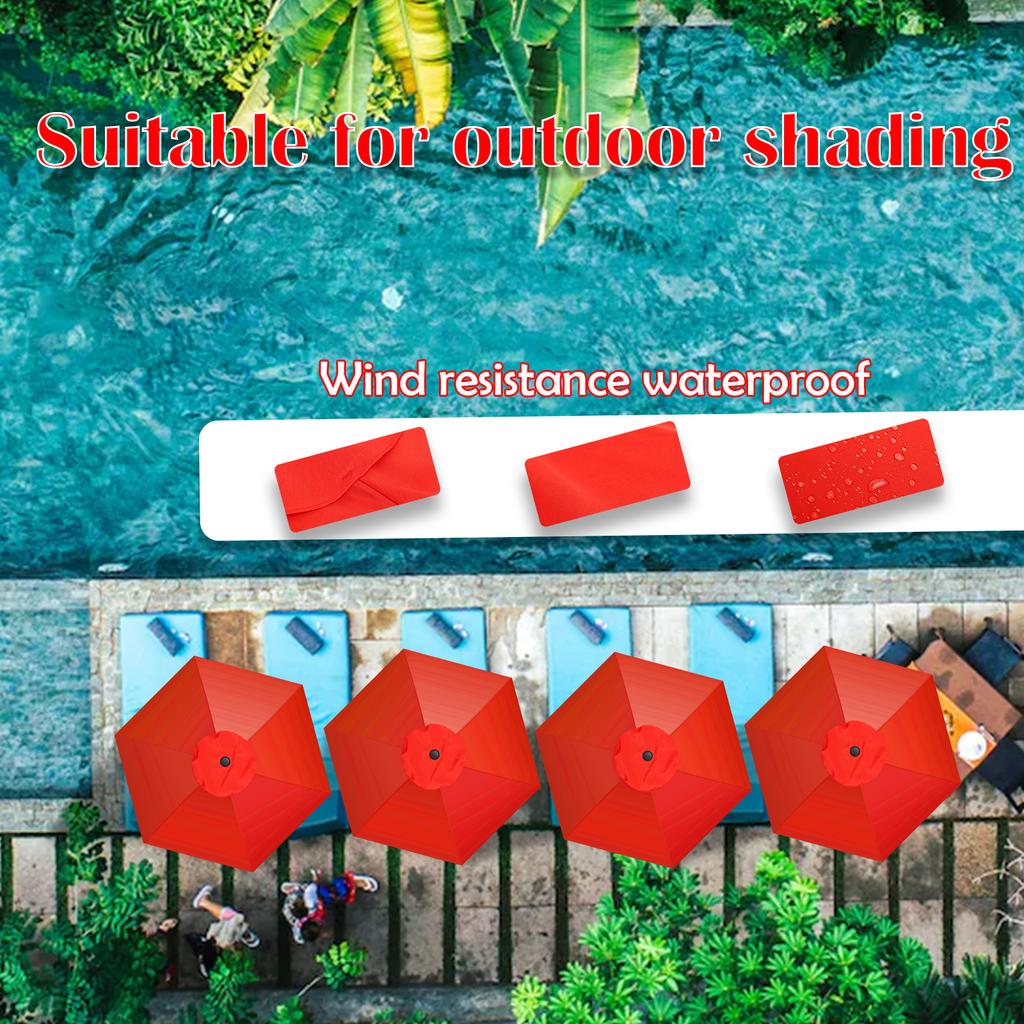 Regenschirm Ersatzbezug 1,95 m Wasserdichter Sonnenschirm Ersatzstoff Outdoor Terrassen Sonnenschutz Zubehör für 6 Speichen Sonnenschirm