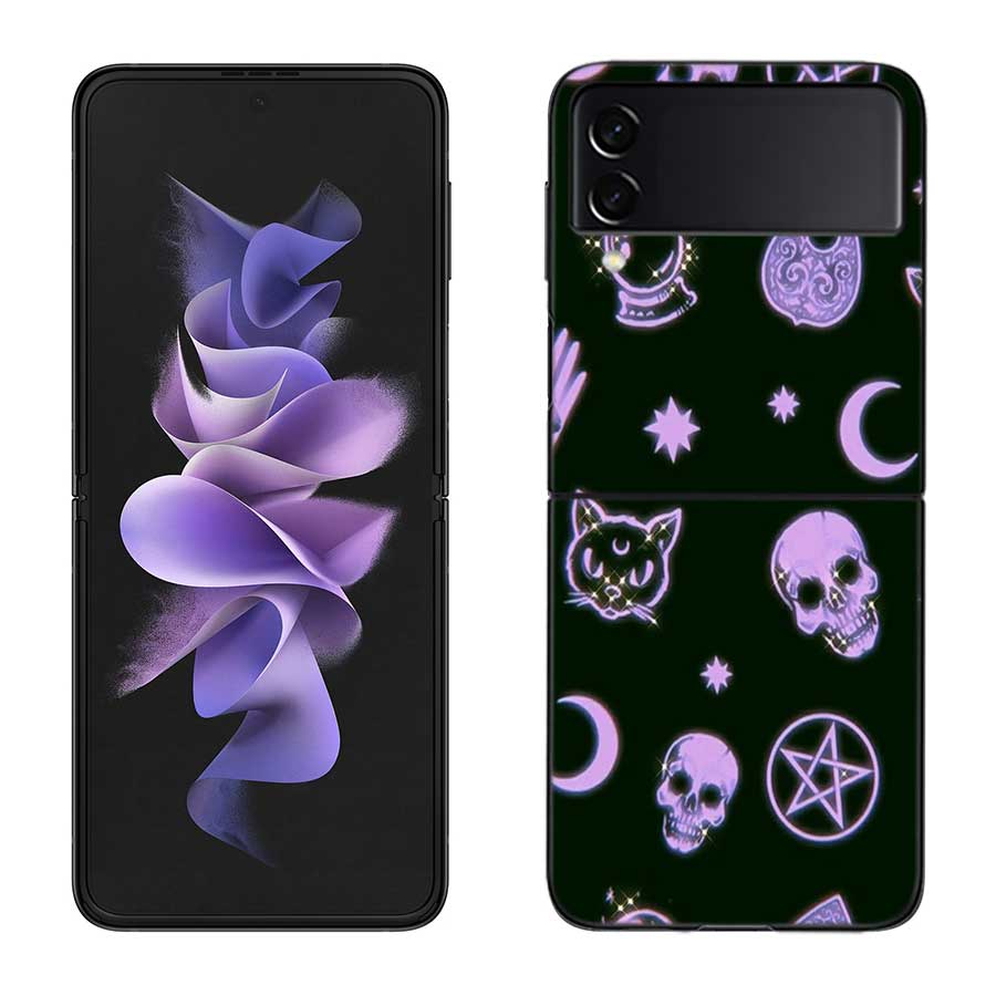 Witch Girl And Cat Case for Samsung Galaxy Z Flip 6 Flip 5 4 3 5G Black Cell Phone Cover Z Flip 5 Luxury PC Shell Coque