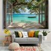 1 Piece of 2D Flat Banner - Tropical Beach Window Banner - Vintage Style Decoration Featuring Serene Sea Scenes
