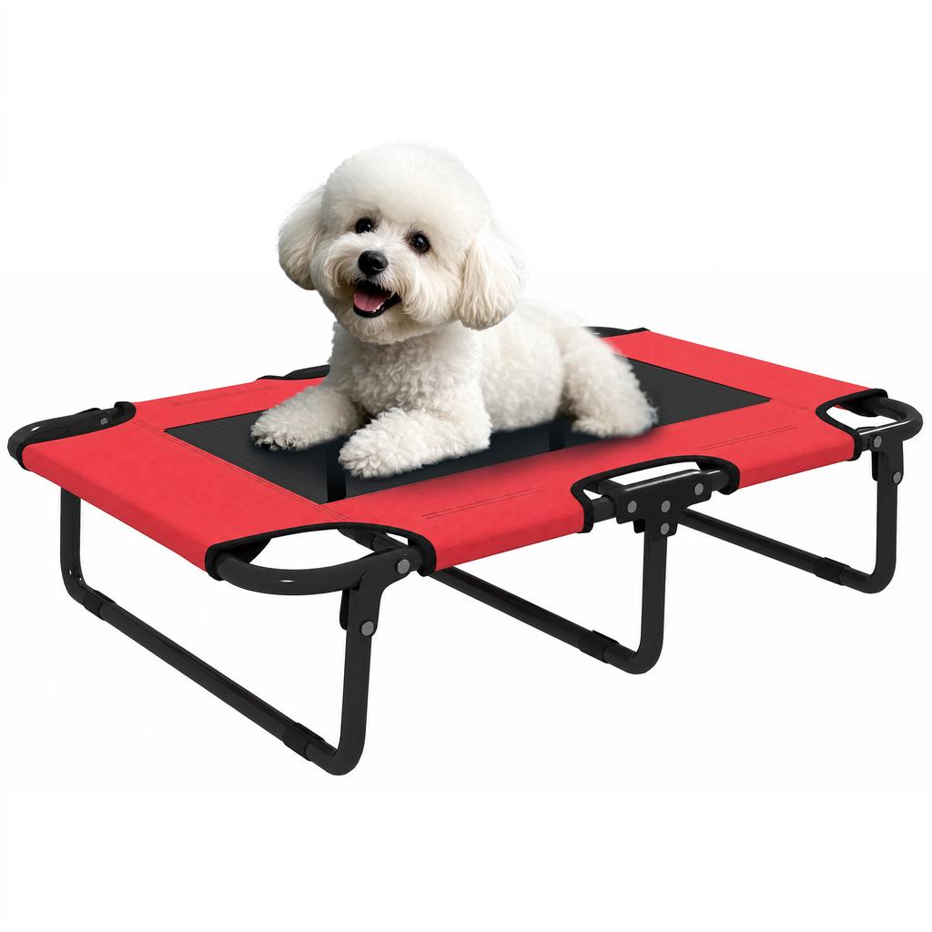 Portable Raised Dog Bed, Elevated Pet Cot with Breathable Mesh for Indoor Outdoor, for Small Medium Dogs, Red
