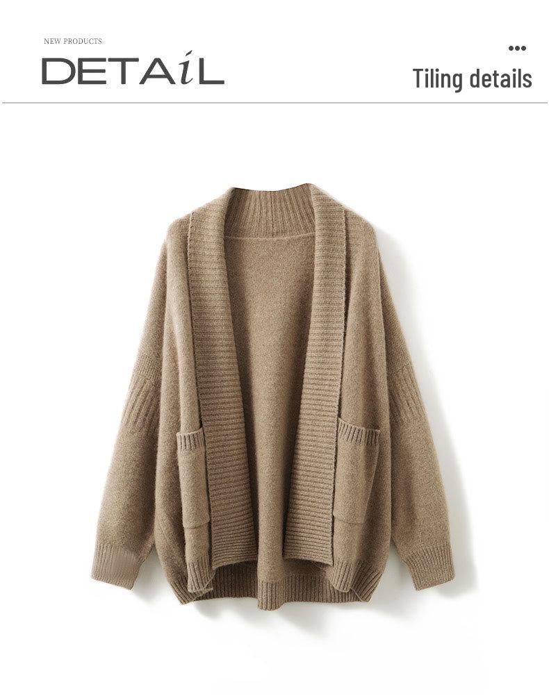 Women's 2023 Wool Lapel Cardigan: Autumn French Style, Mid-Length, Gentle Knit Sweater in Plain Color