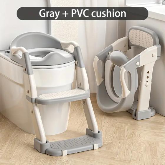 3-in-1 Tragbarer Töpfchen-Trainings-Toilettensitz für Kinder - Verstellbar, Faltbarer Tritthocker Mit Sicherheitsgurt, Gemischte Farbe