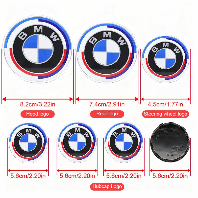 AAAON1 1/4/7Pcs Car Front Rear Logo Hub Center Cover Steering Wheel Center Emblem Stickers For BMW 50th Anniversary E60 E93 G01 E87 G20