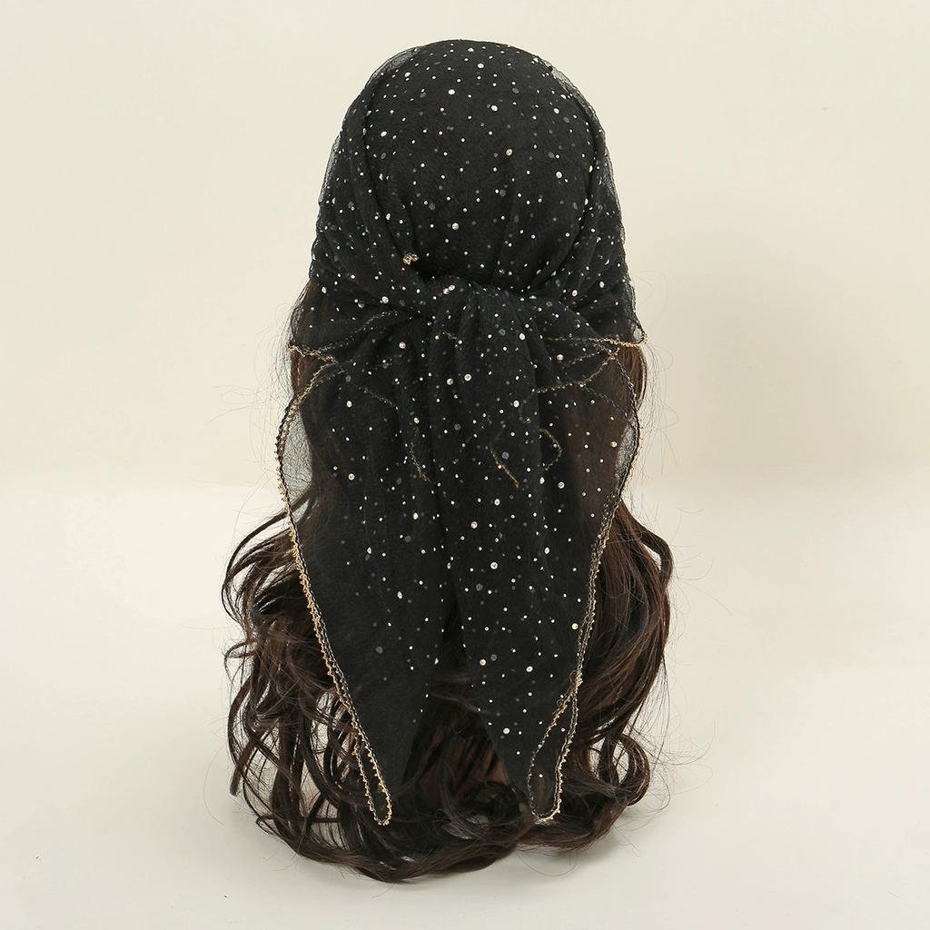 80*80cm Women Blingbling Wrap Shawl Shiny Sequin Lace Scarf Female Square Shawls Scarves Spring Summer Headband Scraves