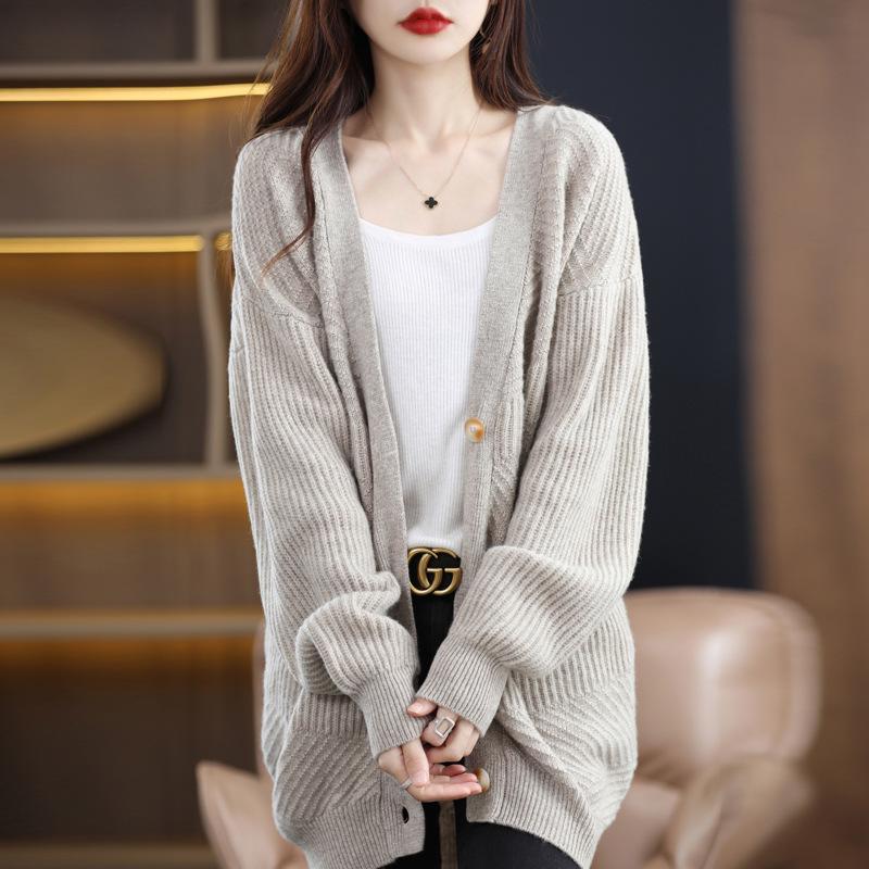 Autumn 2023 Women's Mid-Length Thick Wool Knit Cardigan Sweater Coat