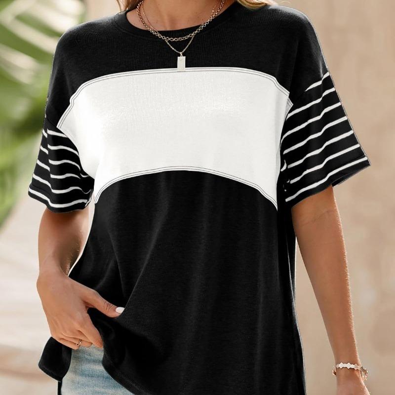 Summer New Round Neck Casual Loose Women's T-shirt Fashion Simple Short Sleeve T shirts for Women Elegant Slim Fit Office Lady Tee Tops 26648