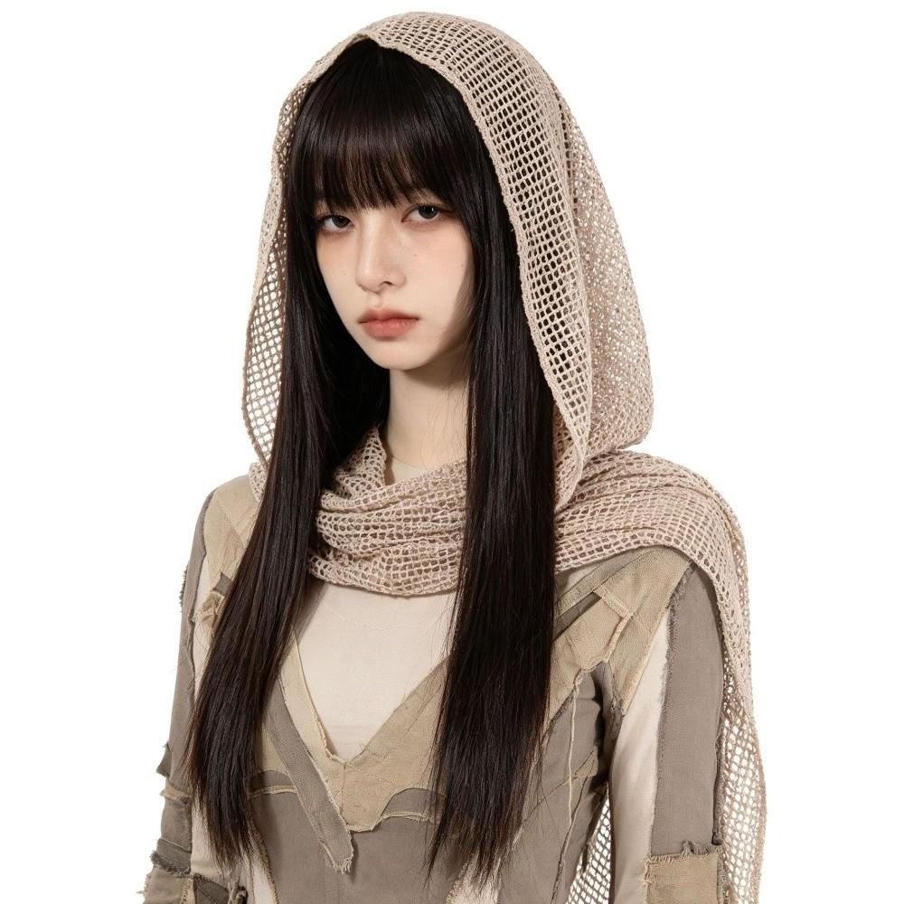 Solid Color Hooded Headscarf Y2k Head Wraps Fairy Shawl Cap Girl