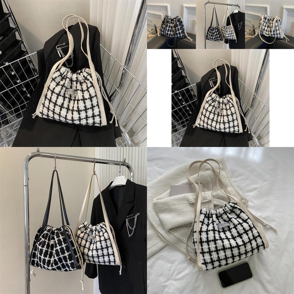 Trendy Plaid Large Capacity Korean Style Tote Bag For Women 2023 Chic
