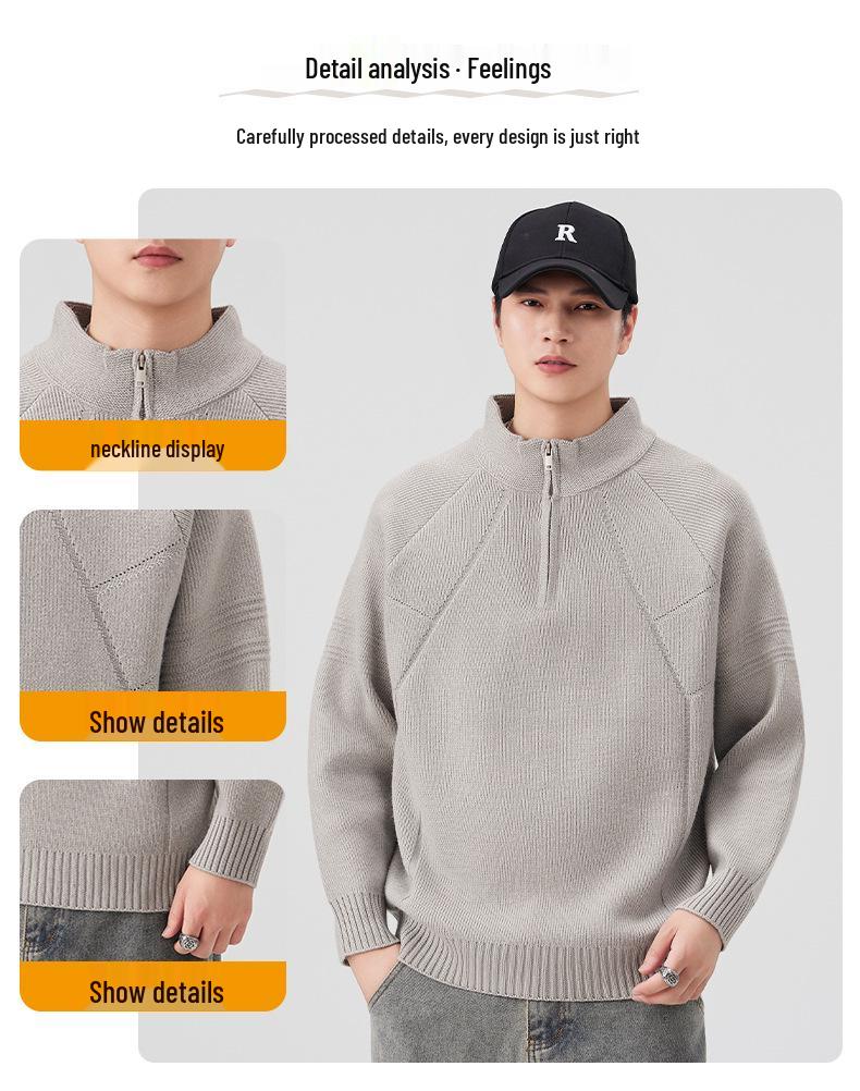 Mu Yuan Men's 2025 Fall/Winter Half-Zip Stand Collar Japanese Casual Knit Sweater