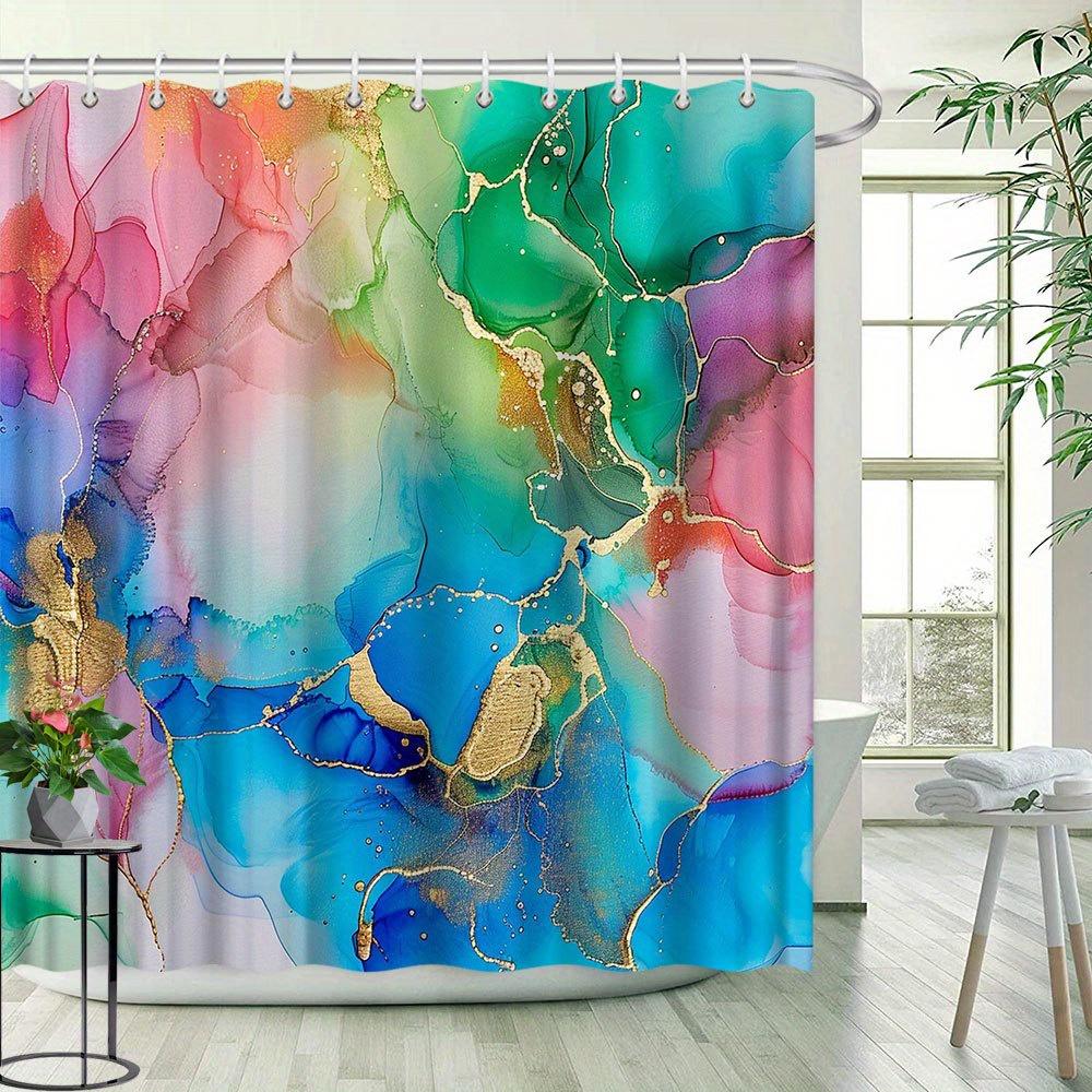 1pc Abstract Color Shower Curtain, Polyester Fabric, Bathroom Decoration, Bathtub Partition Hanging Curtain, with 12 Hooks