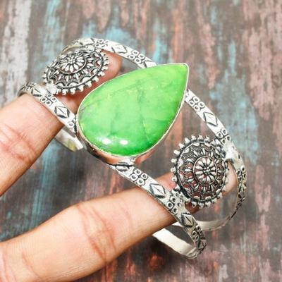 Green Labradorite Gemstone Handmade Jewelry 925 Sterling Silver Adjustable Bangle