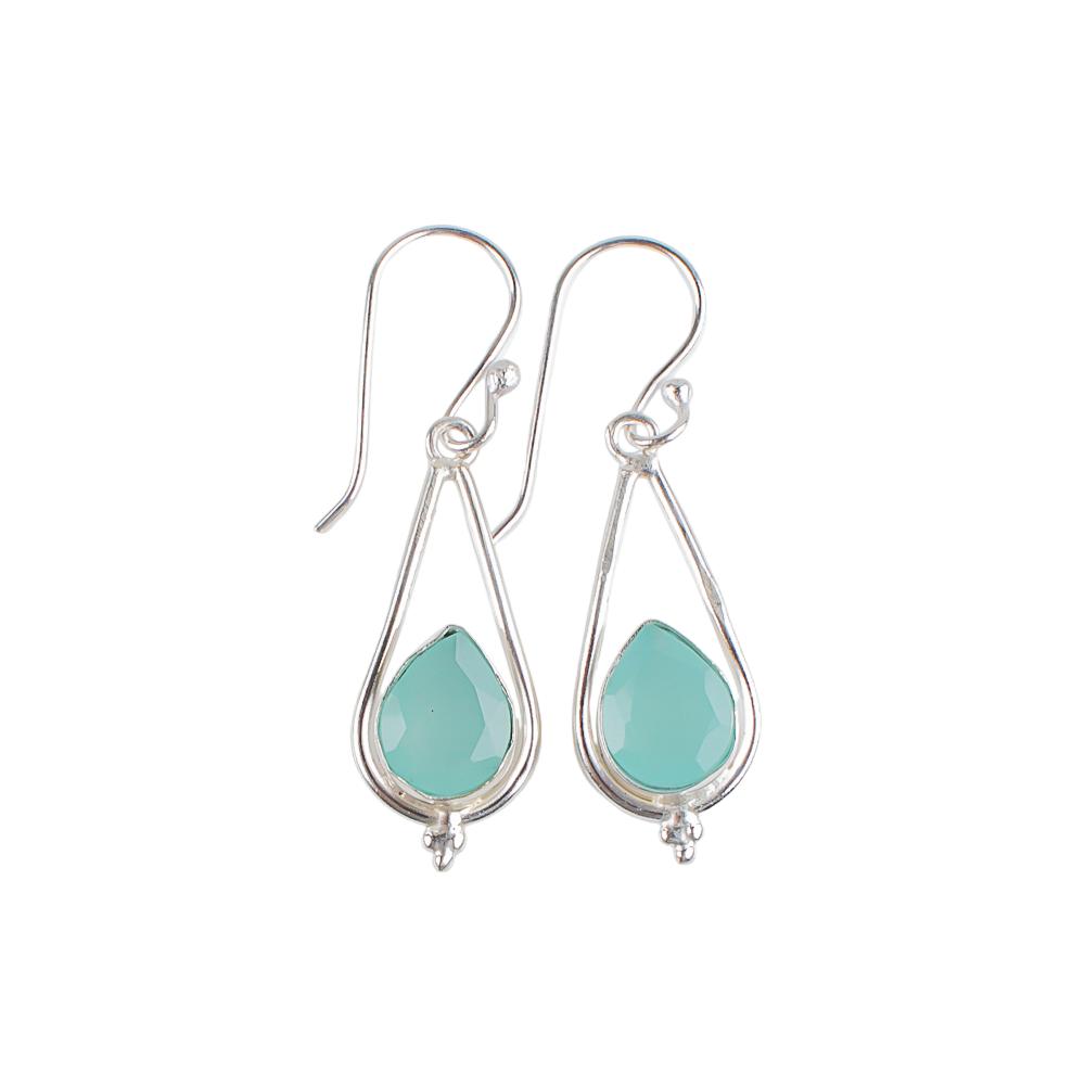 Aqua Chalcedony Gemstone 925 Sterling Silver Handmade Jewelry Earrings 1.50" EE-14-17