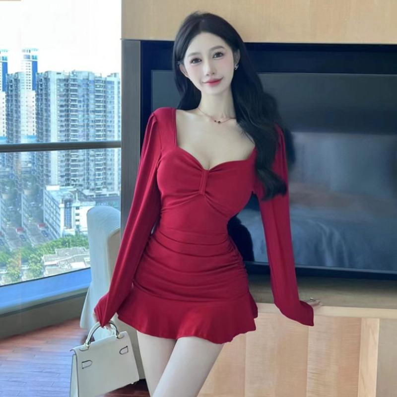 Elegant V-Neck Bodycon Mini Dress for Nightclub or Spa Work
