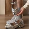 Fairy Style Temperament Round Head Bow with Mary Jane Shoes Spring and Summer Shallow Mouth Thick Heel Single Shoes Tide