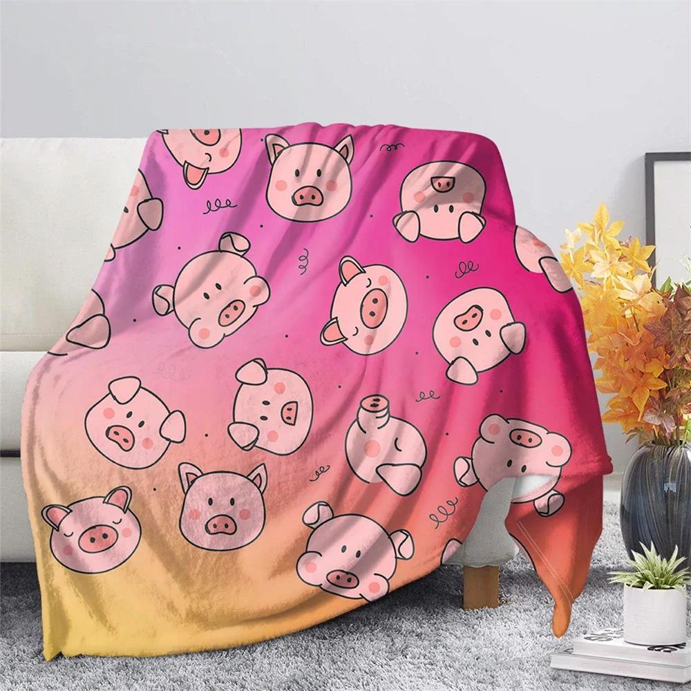 Cute Pig Pink Fleece Blanket Soft Warm Bedroom Throw Blanket On Bed Sofa Bedding Travel Sherpa Blankets for Adult Kids Quilt