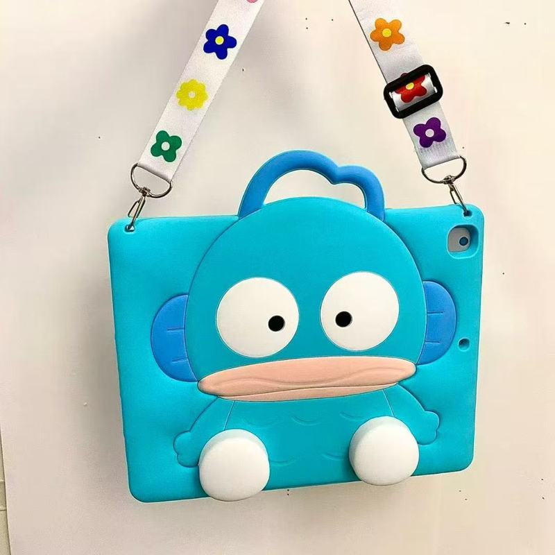 Sanrio 3D Cartoon Frog Fish Bracket Silicone Tablet Case For IPad A16 Air 2 3 4 5 6 10.9 Mini 6 7 Pro 11 9 8 7 10 11 12th 2026 Generation Case