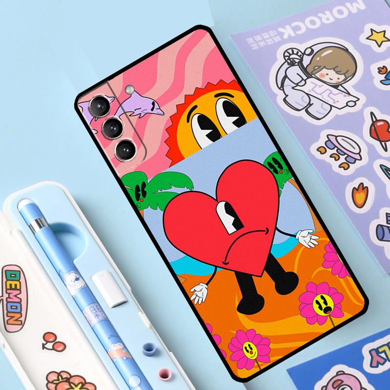 Bad Bunny Herz Regenbogen Farbige Hülle für Samsung Galaxy S23 S22 S21 Ultra S20 FE S9 S10 Note 10 Plus Note 20 Ultra Volle Abdeckung