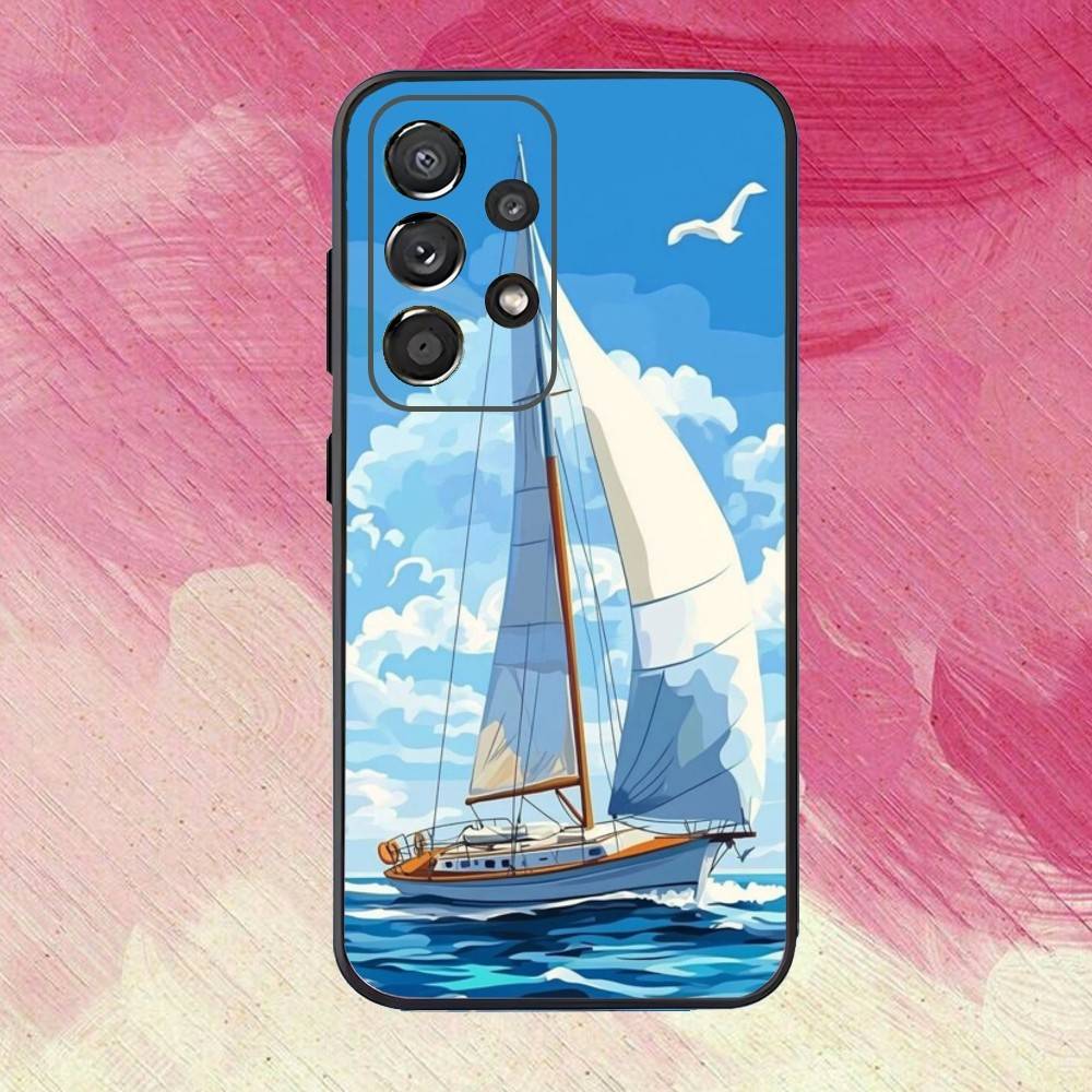 Segelboot S-Schiff Handyhülle Für Samsung S25,S24,S21,S22,S23,S30,Ultra,S20,Plus,Fe,Lite,Note,10,9,5G Schwarzes Cover