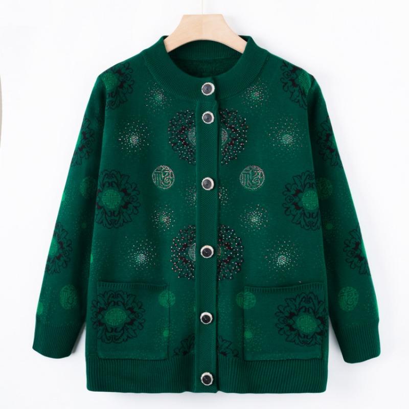 Early Autumn Mother New Knitted Sweater Jacket Middle Old Grandmother Sweater Cardigan Autumn Top Old Man Clothes