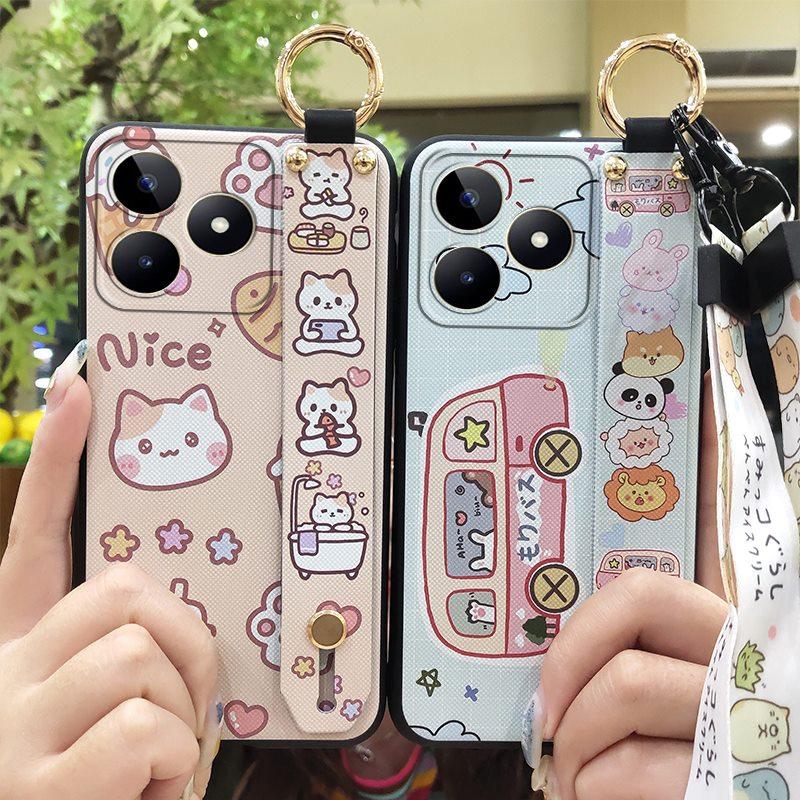 Waterproof Anti-dust Phone Case For Realme C53/Narzo N53 Ring Cartoon Shockproof Anti-knock Soft case Silicone Lanyard