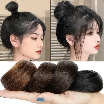 Cabelo sintético coque cabelo reto alto rabo de cavalo faixas de cabelo elástico peças de cabelo para mulheres volume franja falso acessórios de cabelo feminino