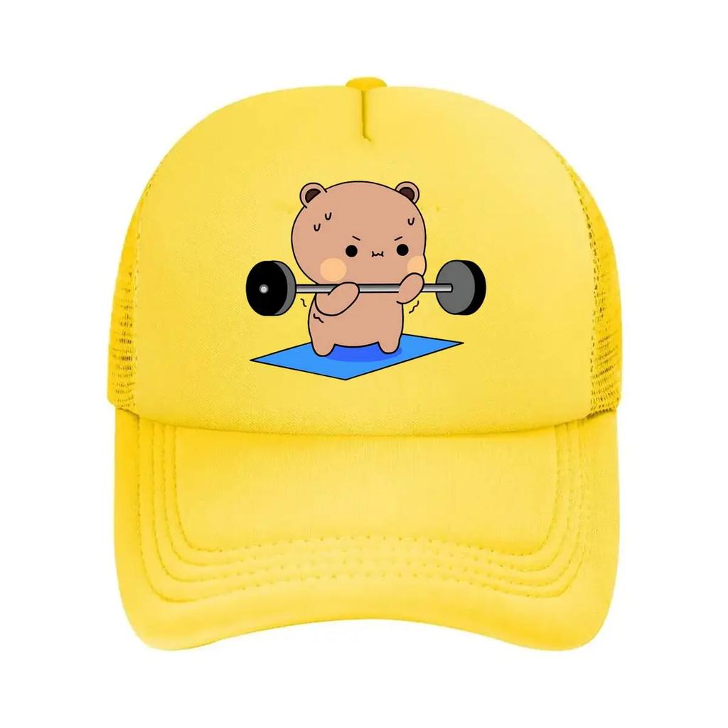 Lifting Bear Cute  Inspired Fitness Animal Art Design Mesh Baseball Cap