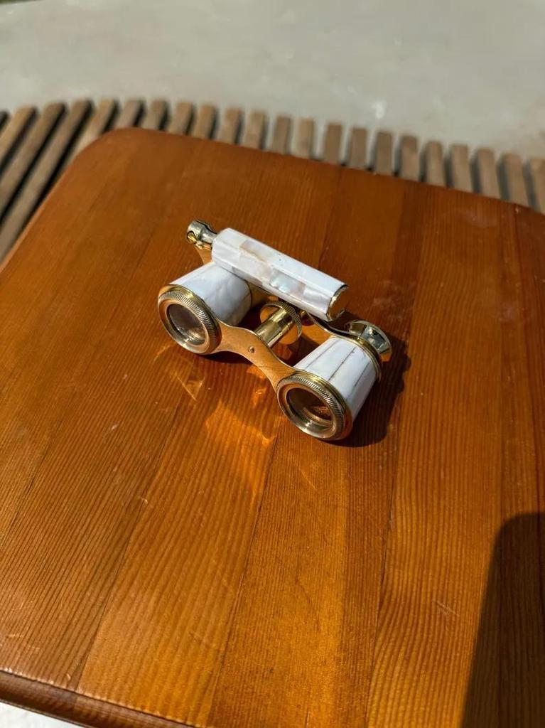 Luxury Vintage Opera Glasses – Brass & Mother of Pearl Binoculars with Handle – Collectible Theater Glass